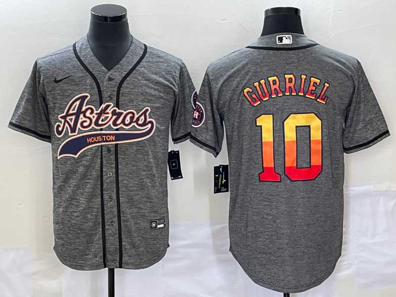 Mens Houston Astros #10 Yuli Gurriel Grey Gridiron Cool Base Stitched Baseball Jersey->houston astros->MLB Jersey